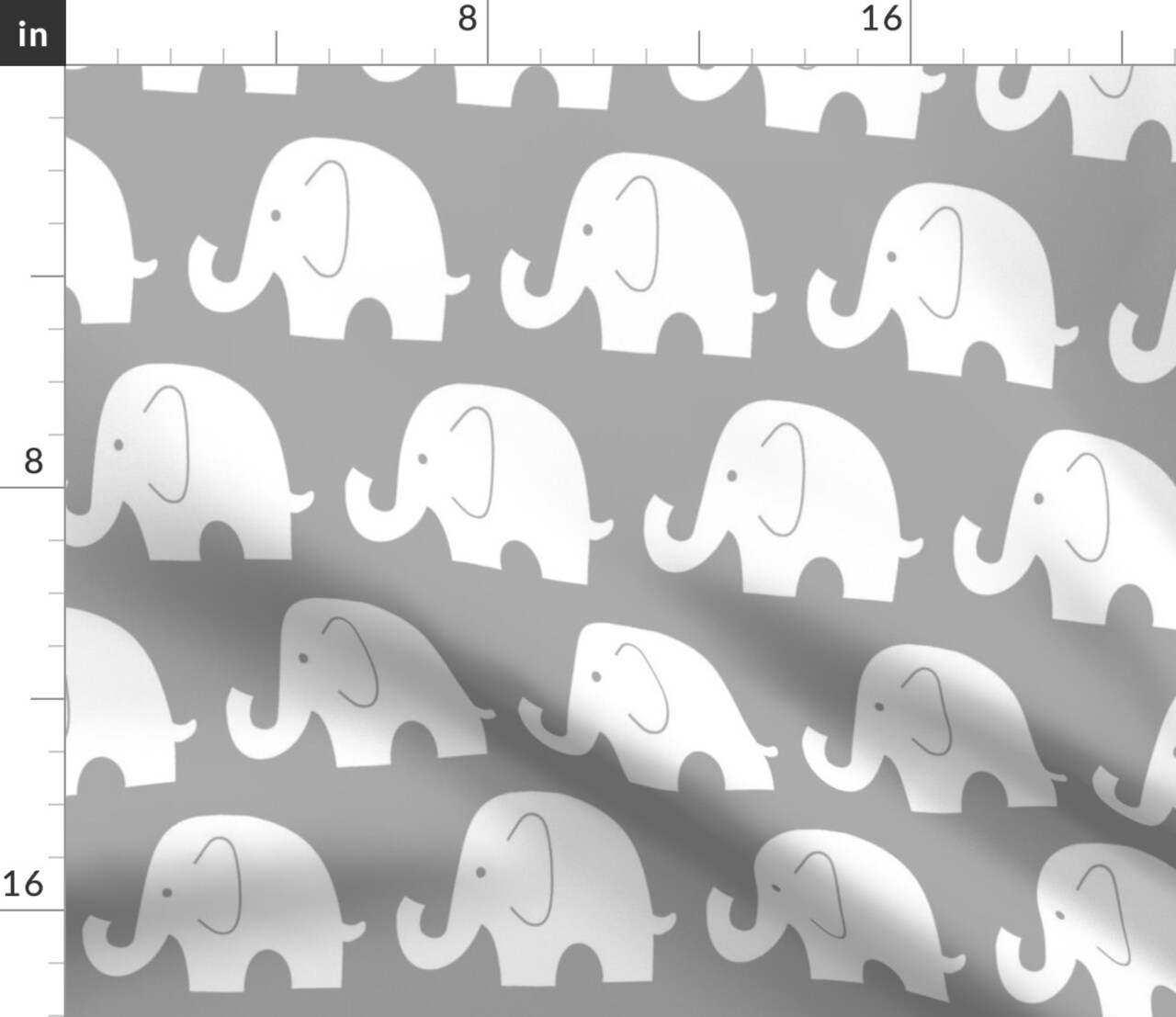 Elephant Grey Elephants Large White Pattern Gray Custom Printed Fabric by Spoonflower Various Fabrics by the Yard or Fat Quarter